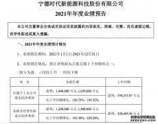 宁德时代：预计2021年盈利140亿至165亿元